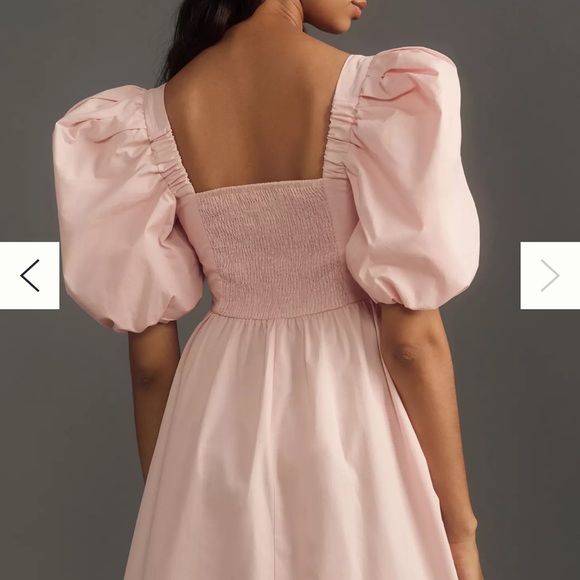 Maeve Square-Neck Pink Puff Sleeve Mini Dress - Picture 2 of 7